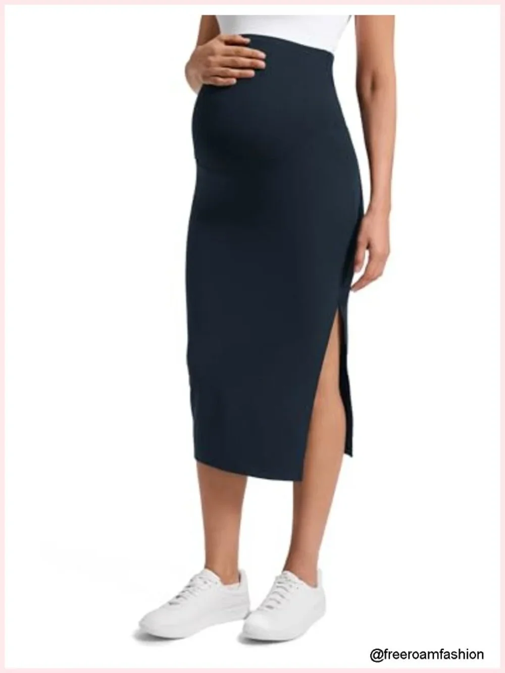 Butterluxe Maternity Side Split Midi Skirt - Bodycon Over The Belly Stretchy